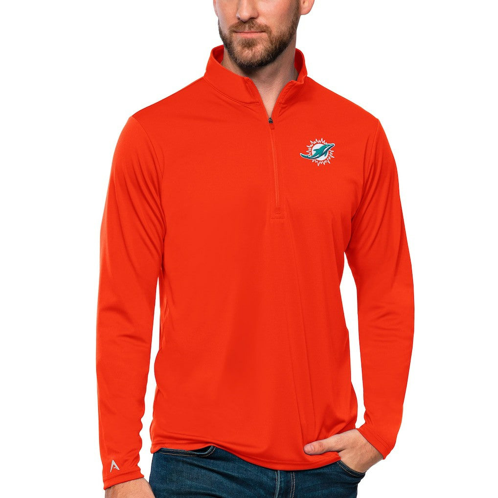 Miami Dolphins Antigua Tribute Quarter-Zip Lightweight Pullover Top - Orange Pullover