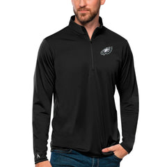 Philadelphia Eagles Antigua Tribute Quarter-Zip Lightweight Pullover Top - Black Pullover