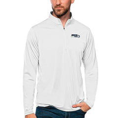 Seattle Seahawks Antigua Tribute Quarter-Zip Lightweight Pullover Top - White Pullover
