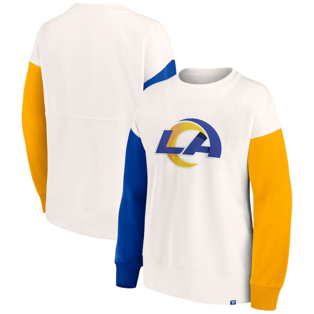 Los Angeles Rams Women's Colorblock Primary Logo Pullover Sweatshirt - White Pullover