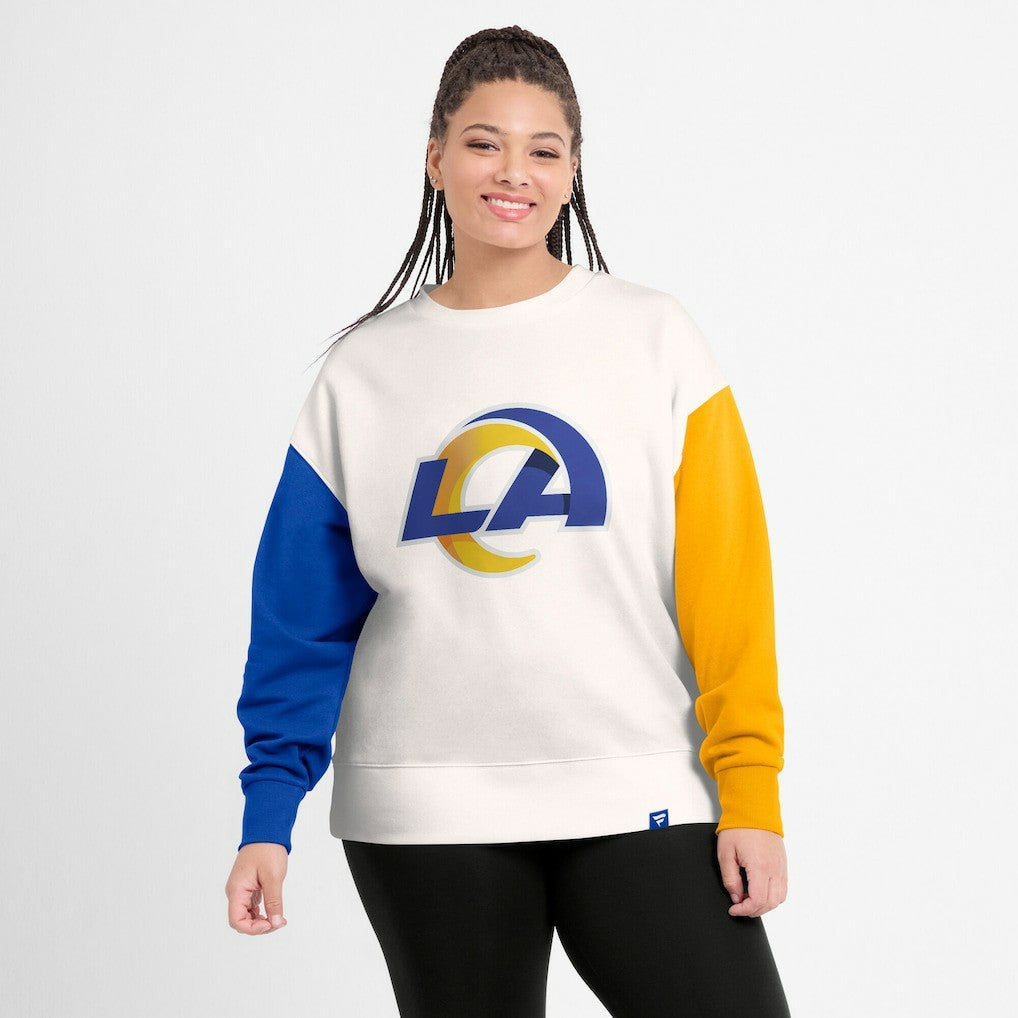 Los Angeles Rams Women's Colorblock Primary Logo Pullover Sweatshirt - White Pullover