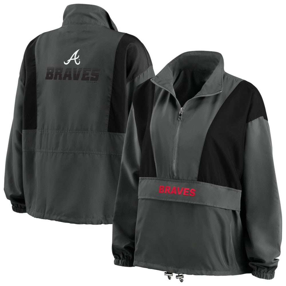 Atlanta Braves WEAR by Erin Andrews Women's Packable Half-Zip Jacket - Charcoal Jackets