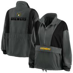 Milwaukee Brewers WEAR by Erin Andrews Women's Packable Half-Zip Jacket - Charcoal Jackets