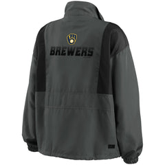 Milwaukee Brewers WEAR by Erin Andrews Women's Packable Half-Zip Jacket - Charcoal Jackets