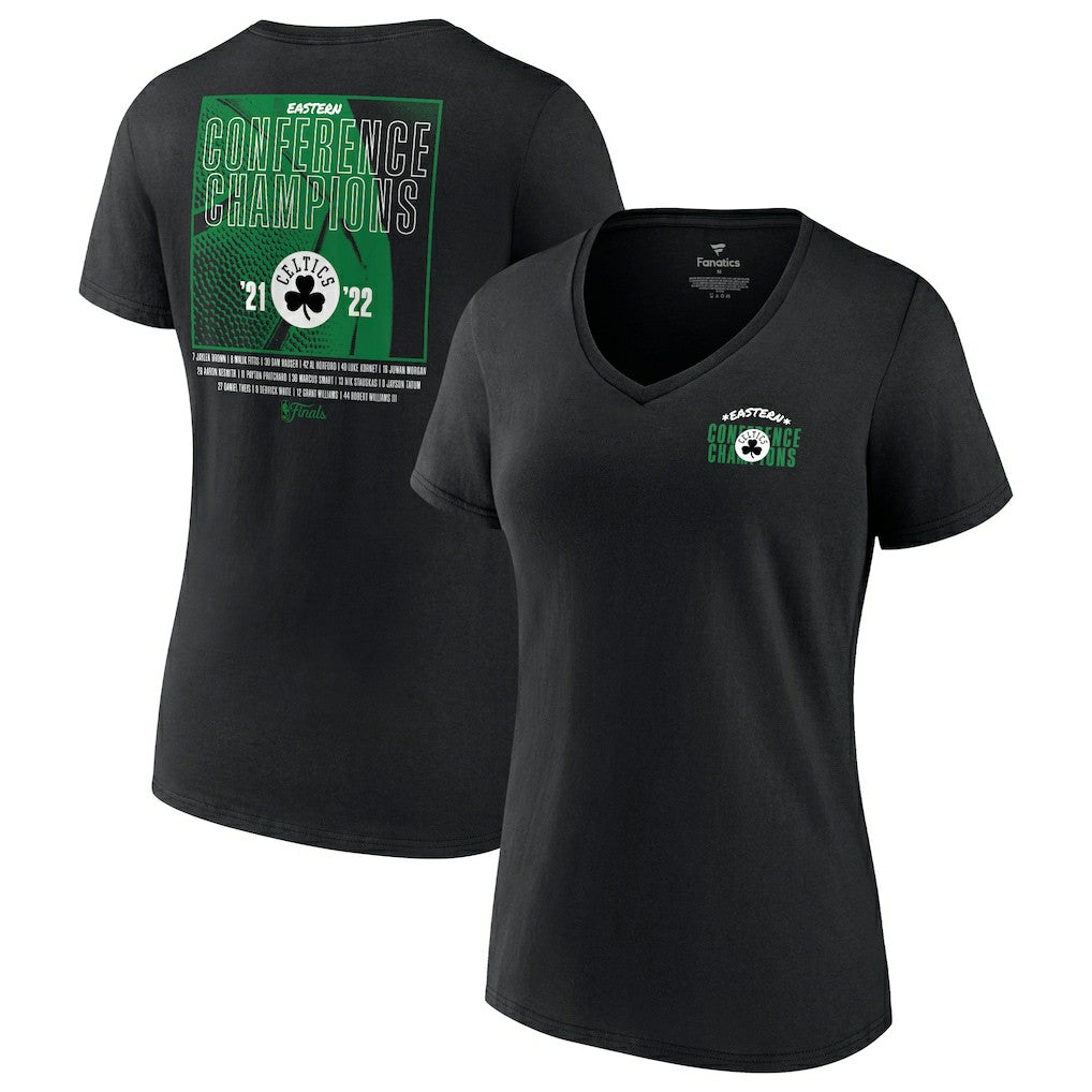 Boston Celtics Women's 2022 Eastern Conference Champions Balanced Attack Roster V-Neck T-Shirt Black - Fanatics