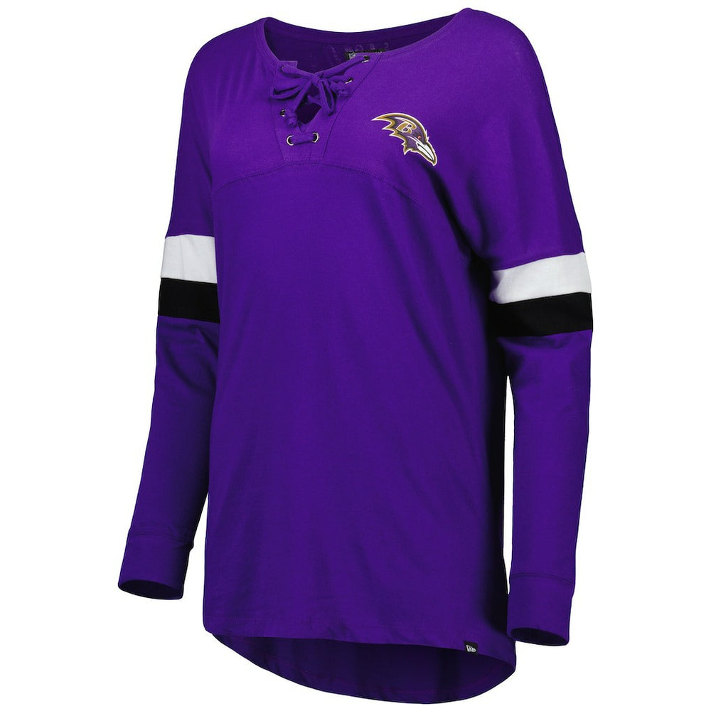 Baltimore Ravens New Era Women's Athletic Varsity Lace-Up Lightweight Long Sleeve T-Shirt - Purple T-shirts