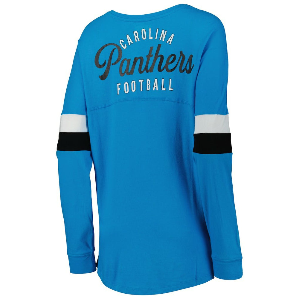 Carolina Panthers New Era Women's Athletic Varsity Lace-Up Lightweight Long Sleeve T-Shirt - Blue T-shirts