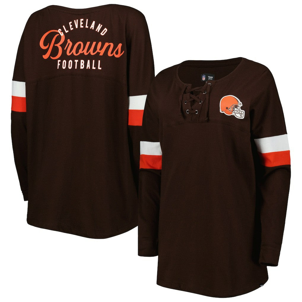 Cleveland Browns New Era Women's Athletic Varsity Lace-Up Lightweight Long Sleeve T-Shirt - Brown T-shirts