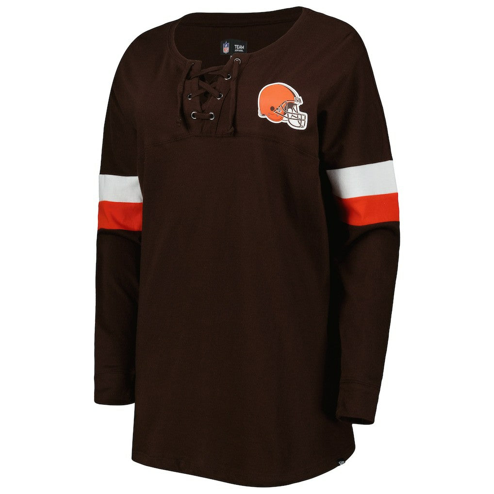Cleveland Browns New Era Women's Athletic Varsity Lace-Up Lightweight Long Sleeve T-Shirt - Brown T-shirts