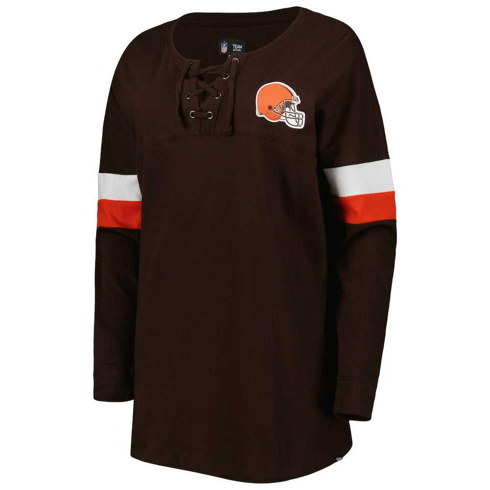 Cleveland Browns New Era Women's Athletic Varsity Lace-Up Lightweight Long Sleeve T-Shirt - Brown T-shirts