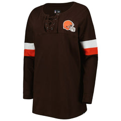 Cleveland Browns New Era Women's Athletic Varsity Lace-Up Lightweight Long Sleeve T-Shirt - Brown T-shirts