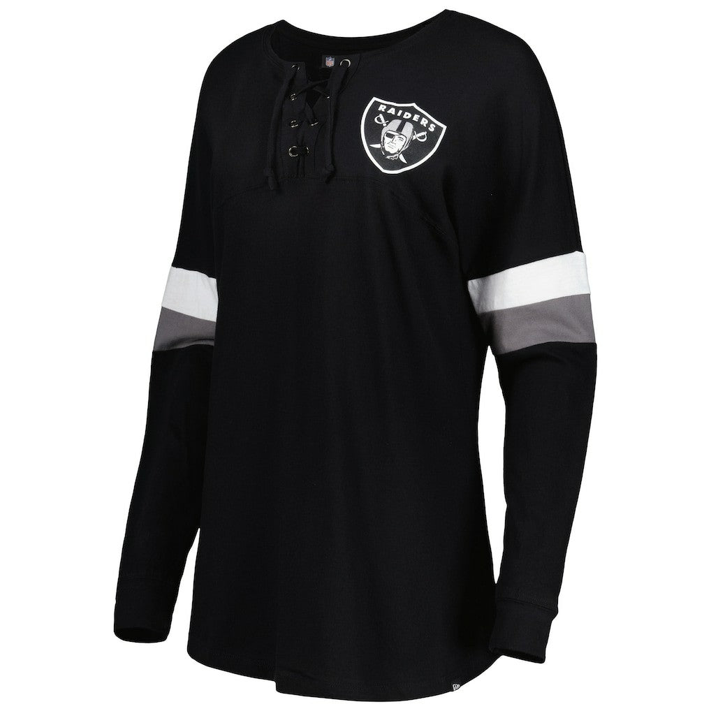 Las Vegas Raiders New Era Women's Athletic Varsity Lace-Up Lightweight Long Sleeve T-Shirt - Black T-shirts