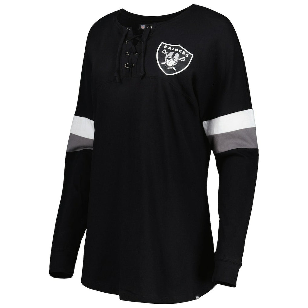 Las Vegas Raiders New Era Women's Athletic Varsity Lace-Up Lightweight Long Sleeve T-Shirt - Black T-shirts