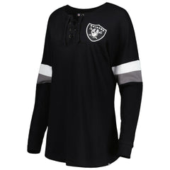 Las Vegas Raiders New Era Women's Athletic Varsity Lace-Up Lightweight Long Sleeve T-Shirt - Black T-shirts