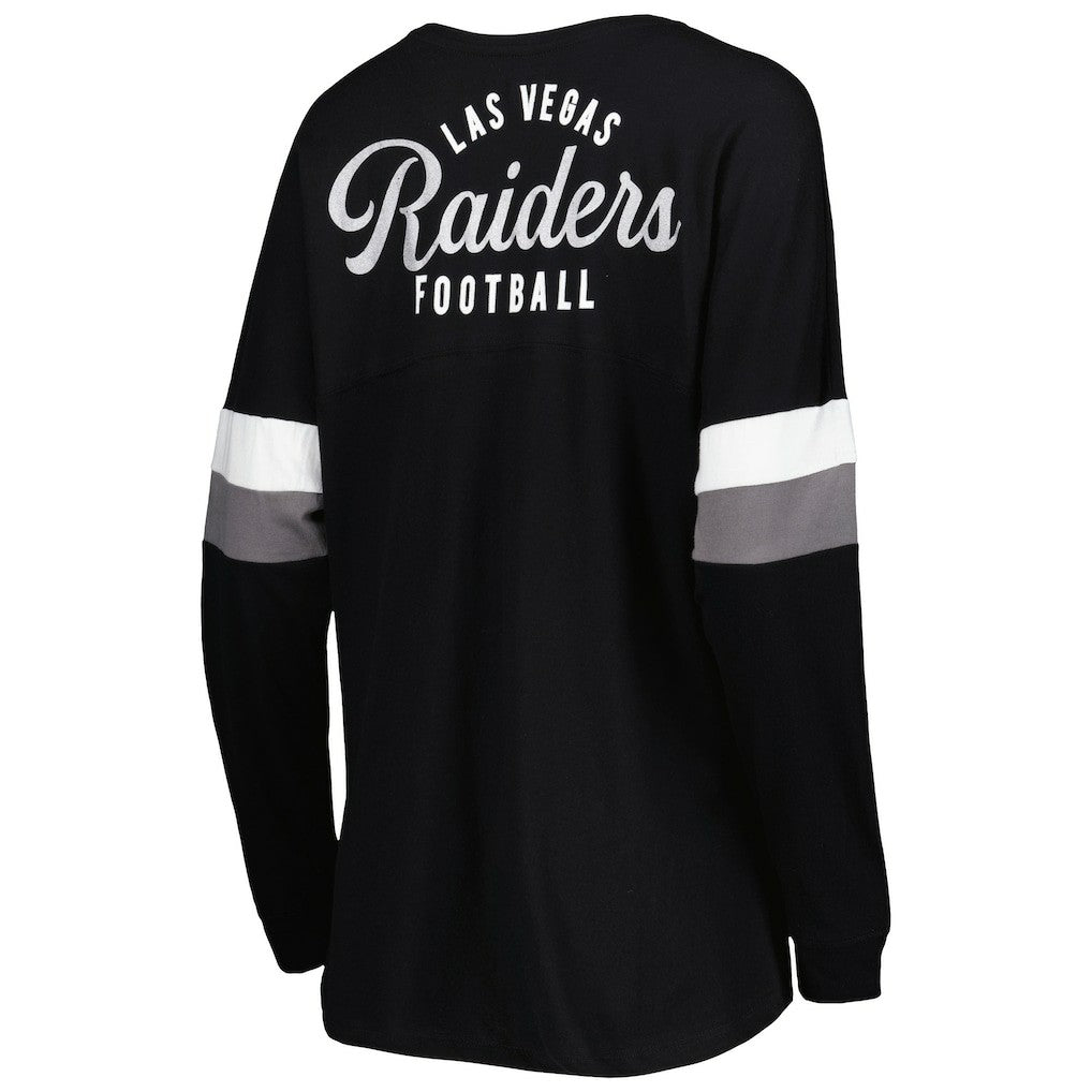Las Vegas Raiders New Era Women's Athletic Varsity Lace-Up Lightweight Long Sleeve T-Shirt - Black T-shirts