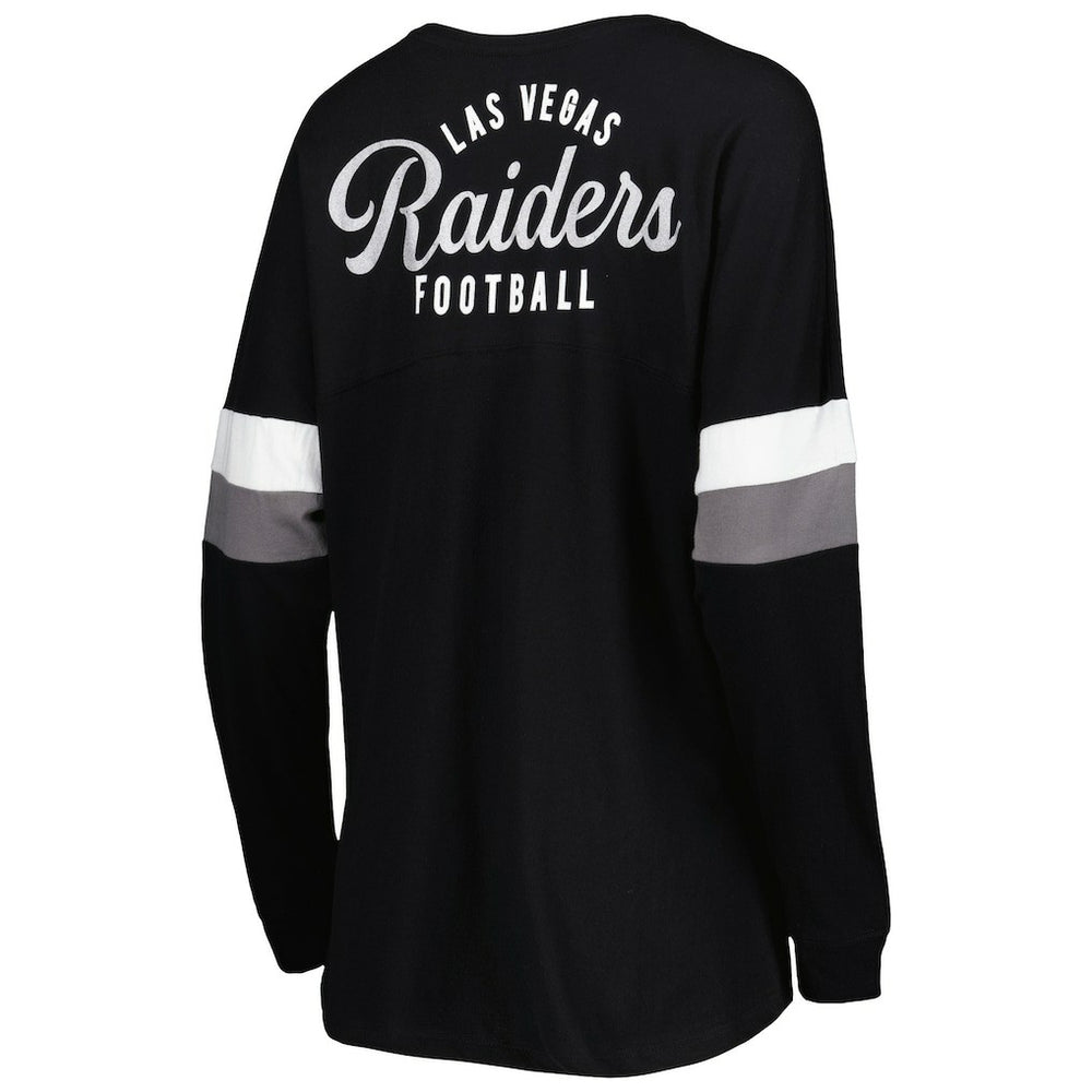 Las Vegas Raiders New Era Women's Athletic Varsity Lace-Up Lightweight Long Sleeve T-Shirt - Black T-shirts