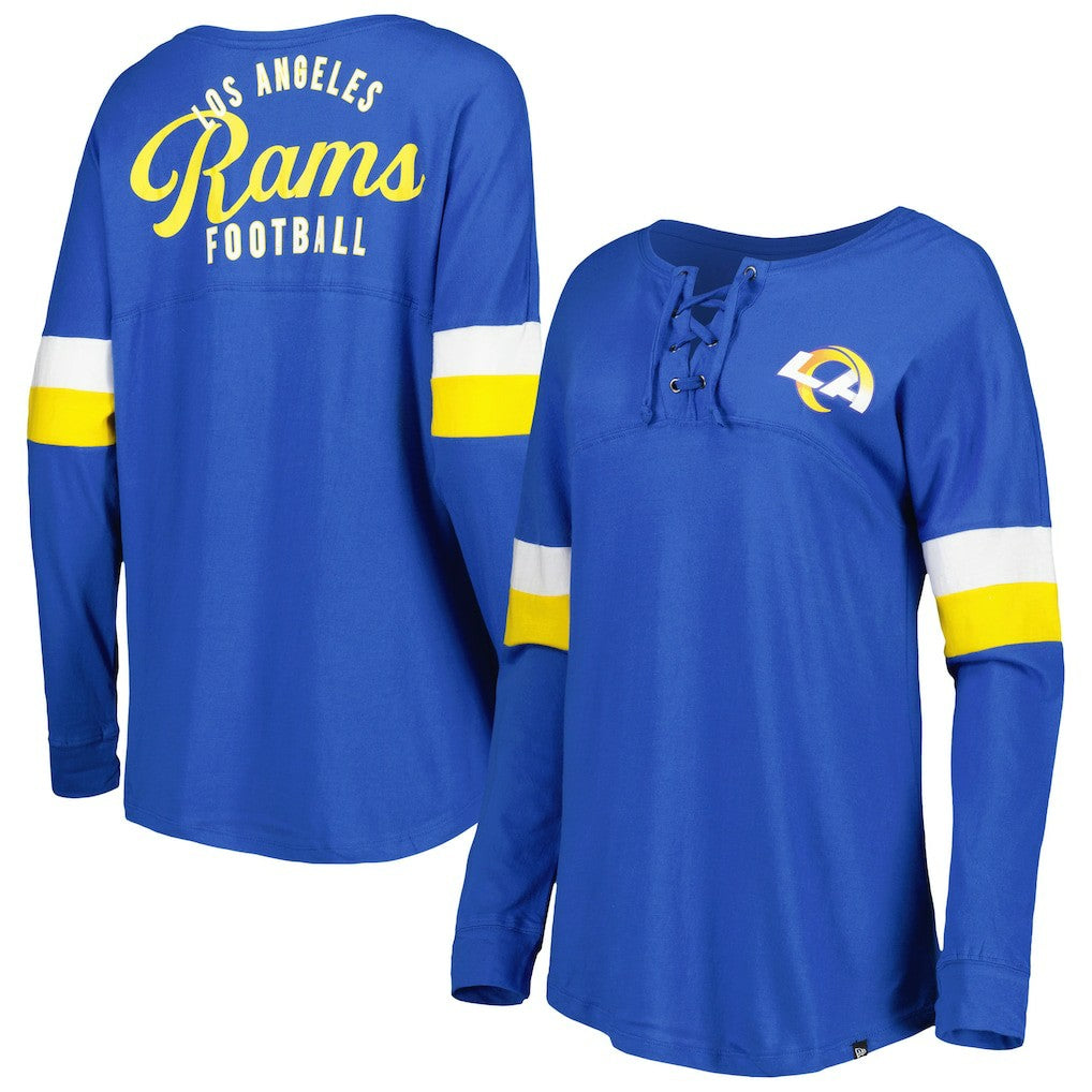 Los Angeles Rams New Era Women's Athletic Varsity Lace-Up Lightweight Long Sleeve T-Shirt - Royal T-shirts