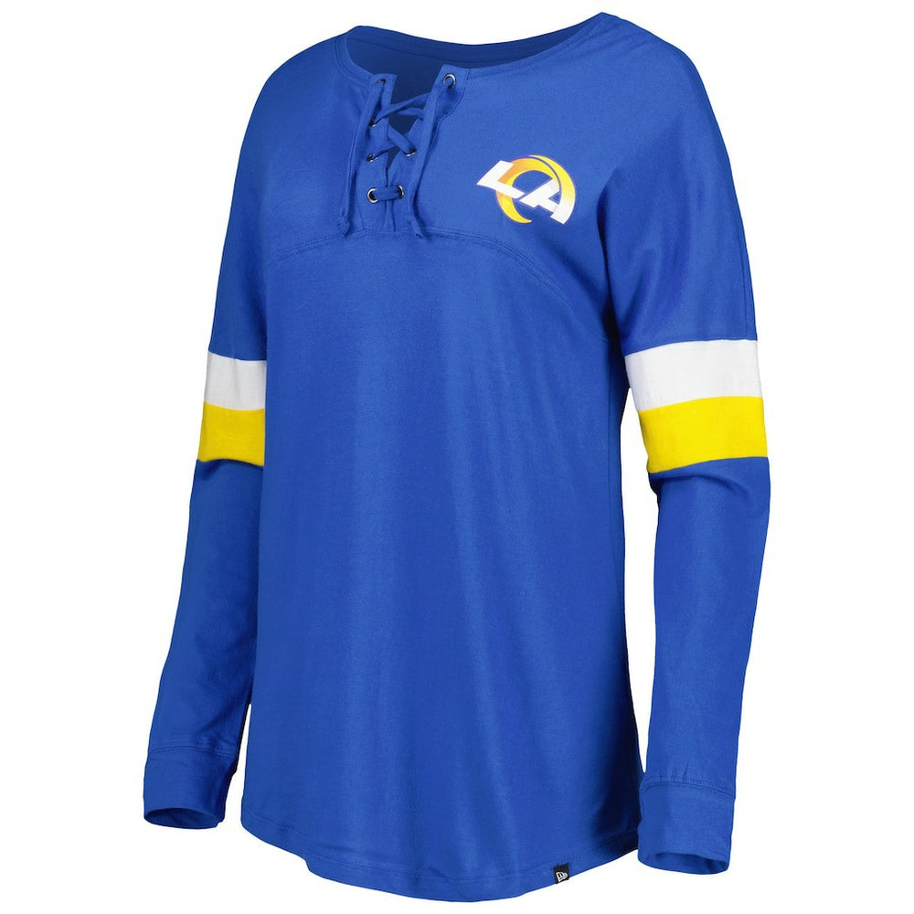 Los Angeles Rams New Era Women's Athletic Varsity Lace-Up Lightweight Long Sleeve T-Shirt - Royal T-shirts