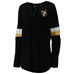 New Orleans Saints New Era Women's Athletic Varsity Lace-Up Lightweight Long Sleeve T-Shirt - Black T-shirts