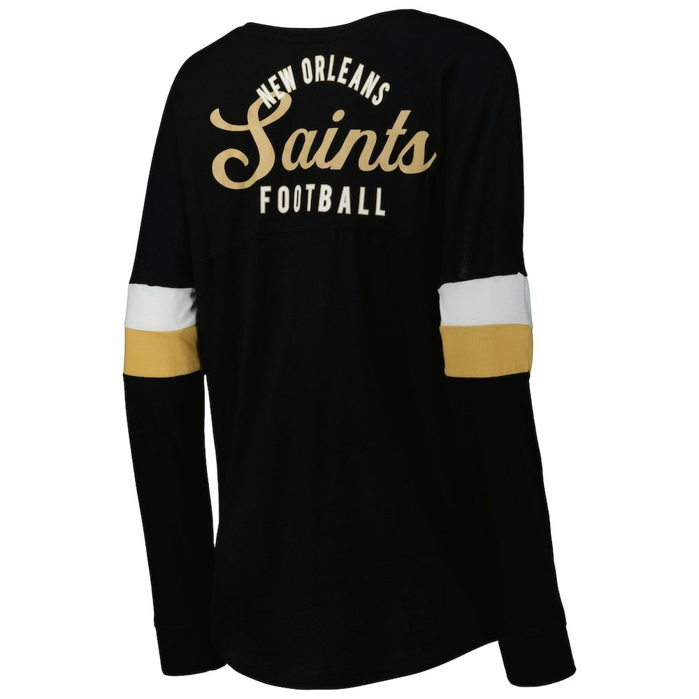 New Orleans Saints New Era Women's Athletic Varsity Lace-Up Lightweight Long Sleeve T-Shirt - Black T-shirts