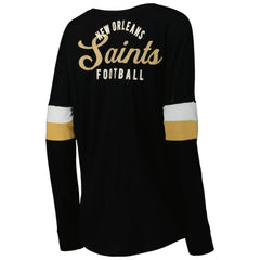 New Orleans Saints New Era Women's Athletic Varsity Lace-Up Lightweight Long Sleeve T-Shirt - Black T-shirts