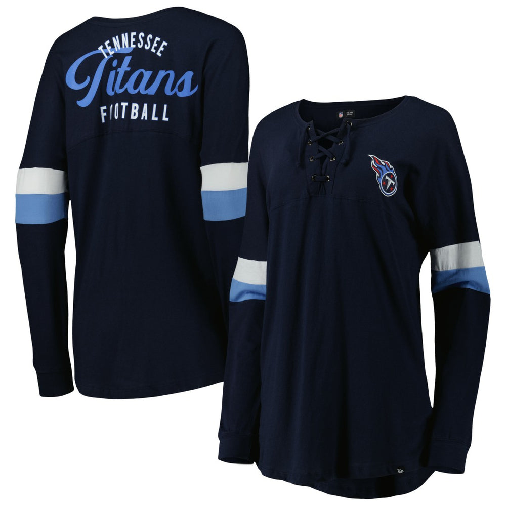Tennessee Titans New Era Women's Athletic Varsity Lace-Up Lightweight Long Sleeve T-Shirt - Navy T-shirts