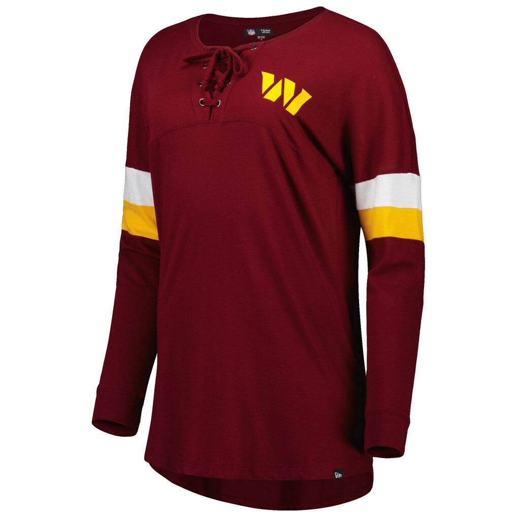 Washington Commanders New Era Women's Athletic Varsity Lace-Up Lightweight Long Sleeve T-Shirt - Burgundy T-shirts
