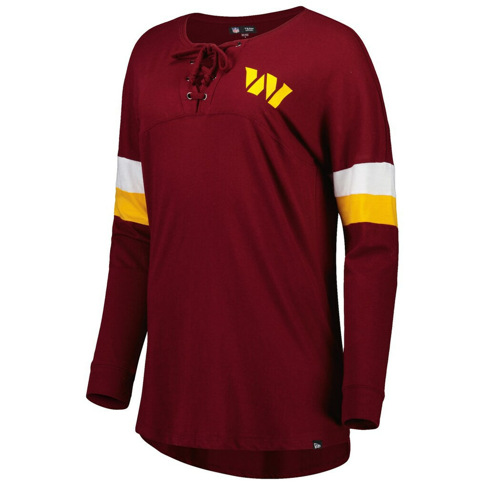Washington Commanders New Era Women's Athletic Varsity Lace-Up Lightweight Long Sleeve T-Shirt - Burgundy T-shirts