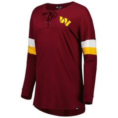 Washington Commanders New Era Women's Athletic Varsity Lace-Up Lightweight Long Sleeve T-Shirt - Burgundy T-shirts