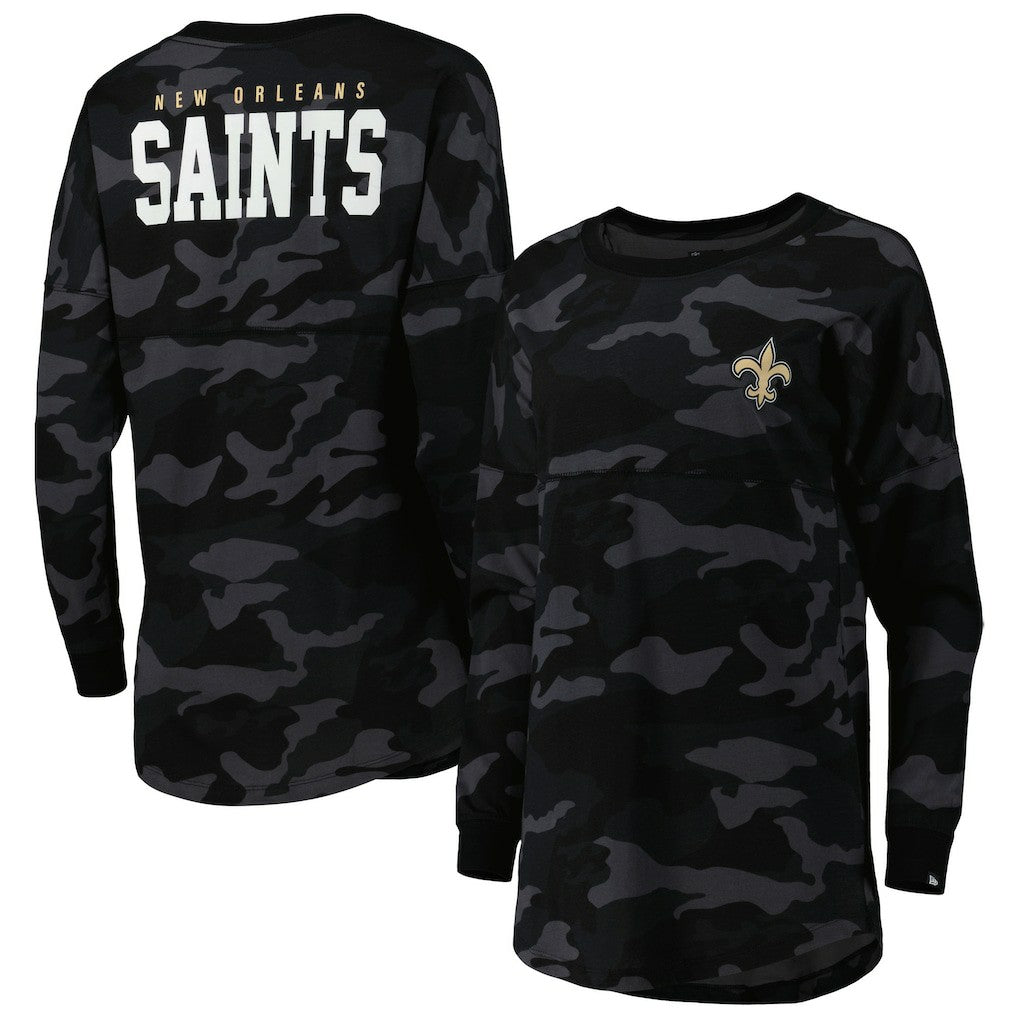 New Orleans Saints New Era Women's Camo Long Sleeve T-Shirt - Black T-shirts