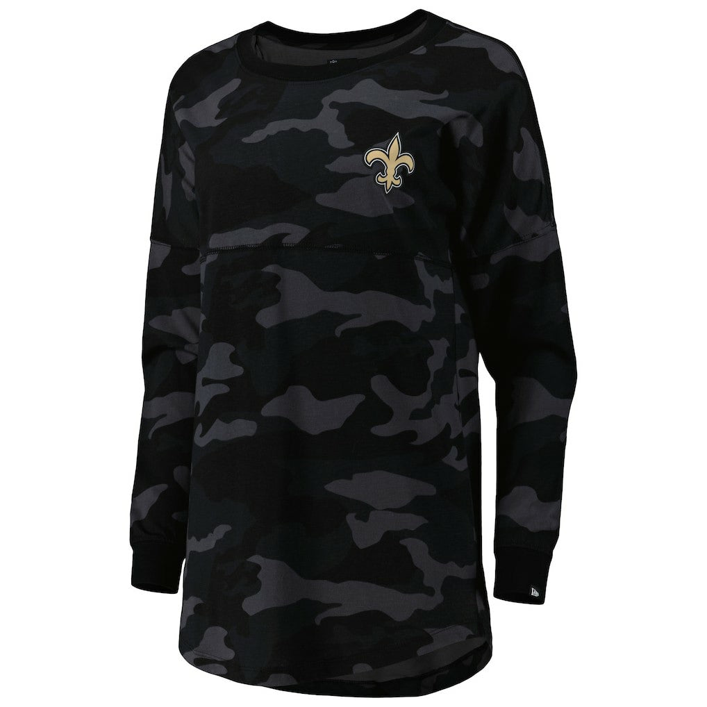 New Orleans Saints New Era Women's Camo Long Sleeve T-Shirt - Black T-shirts