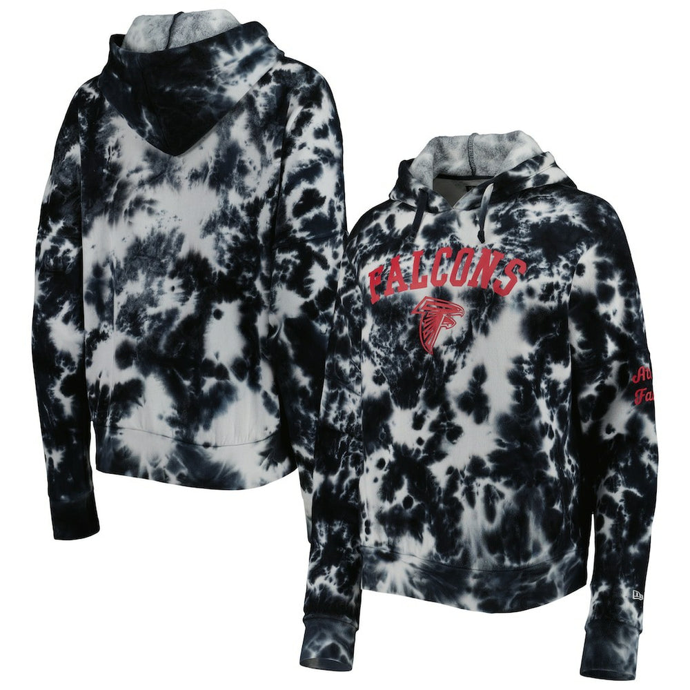 Atlanta Falcons New Era Women's Cloud Dye Fleece Pullover Hoodie - Black Hoodies