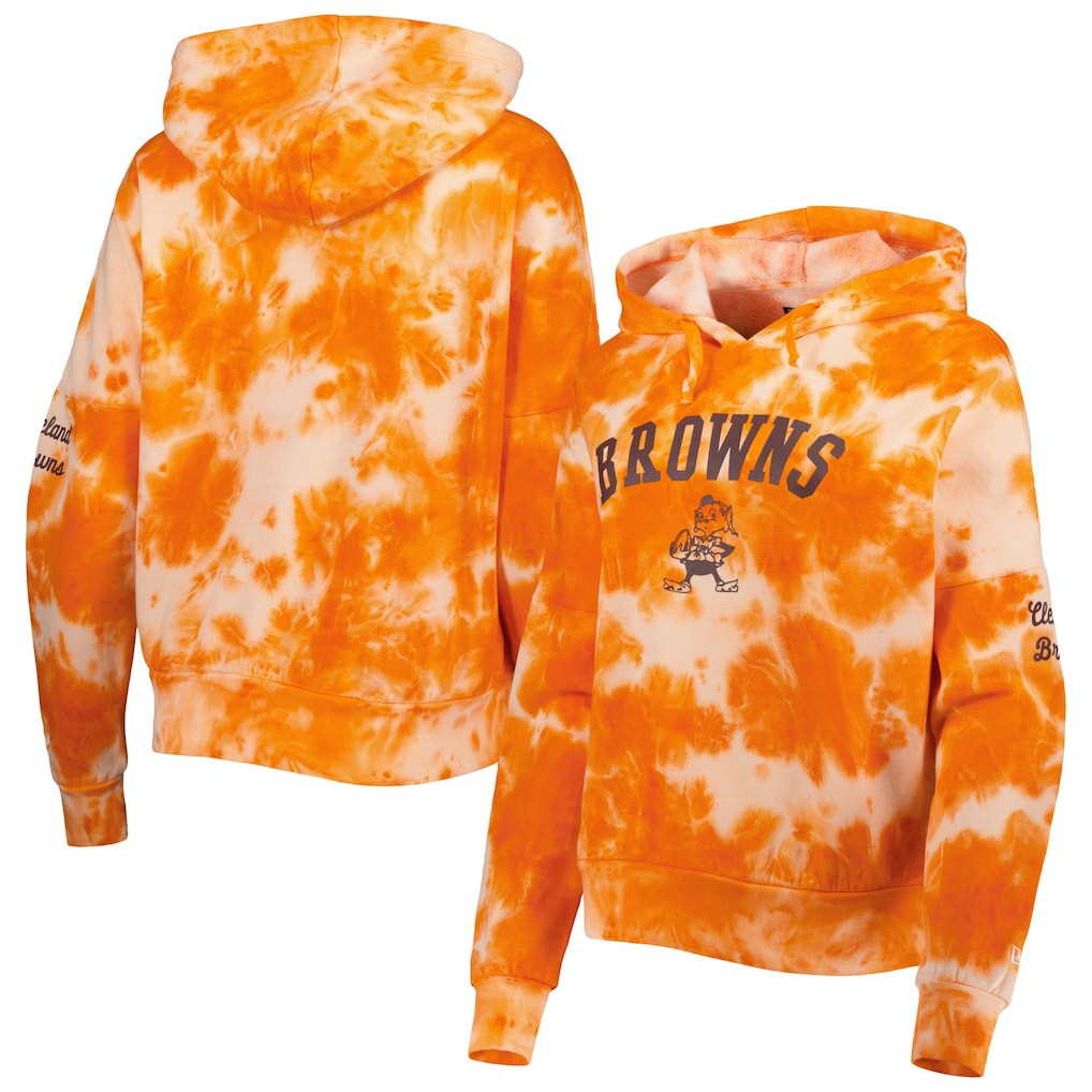 Cleveland Browns New Era Women's Cloud Dye Fleece Pullover Hoodie - Orange Hoodies