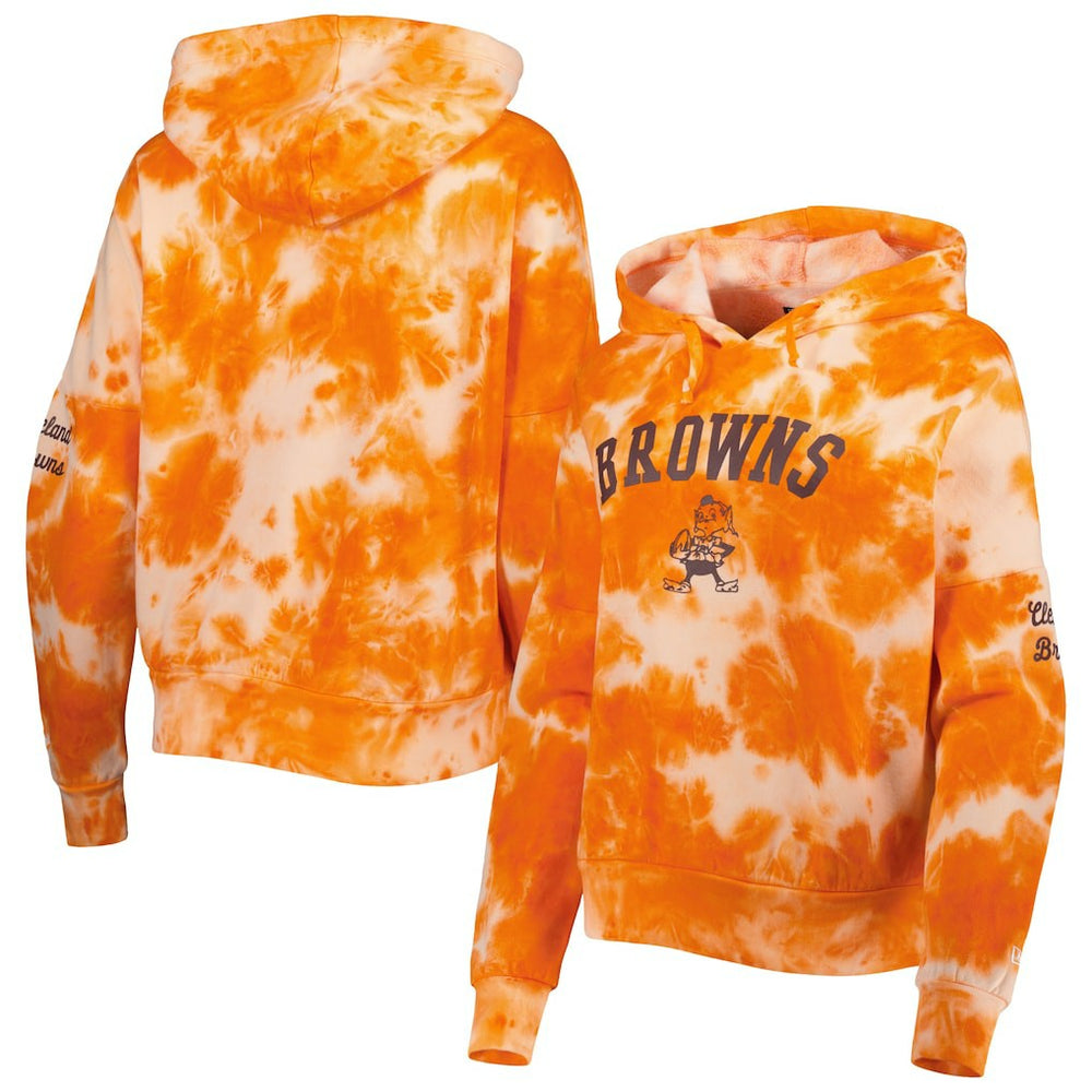 Cleveland Browns New Era Women's Cloud Dye Fleece Pullover Hoodie - Orange Hoodies