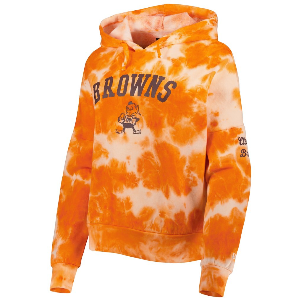 Cleveland Browns New Era Women's Cloud Dye Fleece Pullover Hoodie - Orange Hoodies