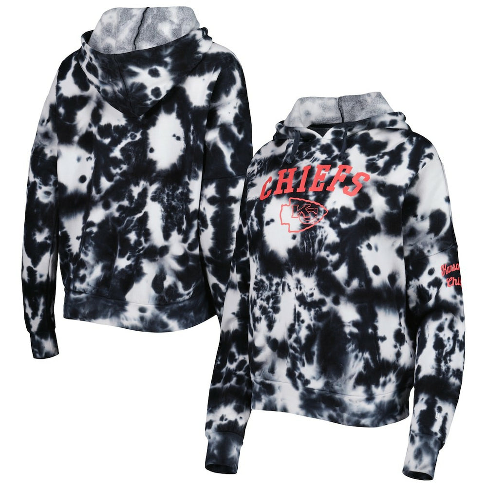 Kansas City Chiefs New Era Women's Cloud Dye Fleece Pullover Hoodie - Black Hoodies