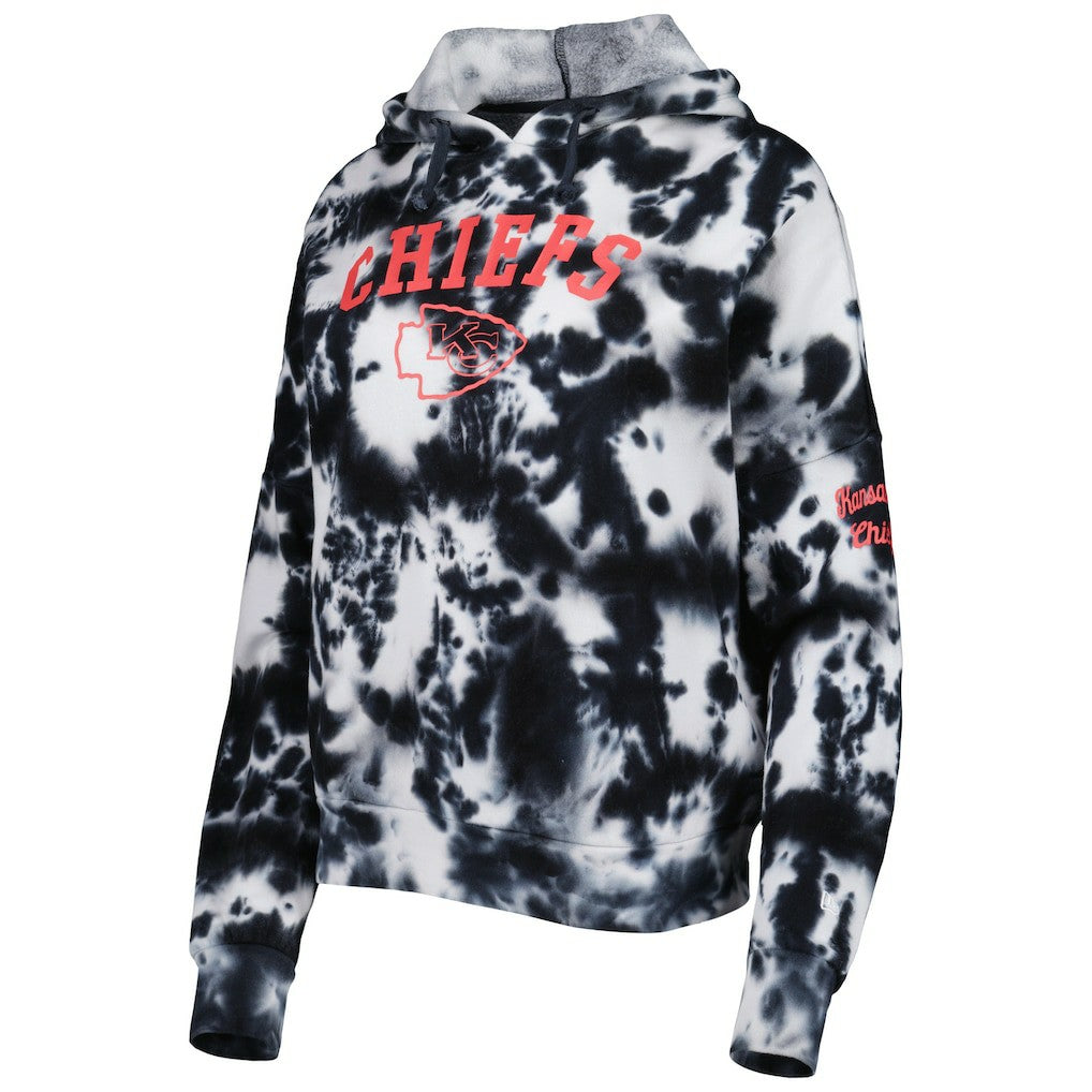 Kansas City Chiefs New Era Women's Cloud Dye Fleece Pullover Hoodie - Black Hoodies