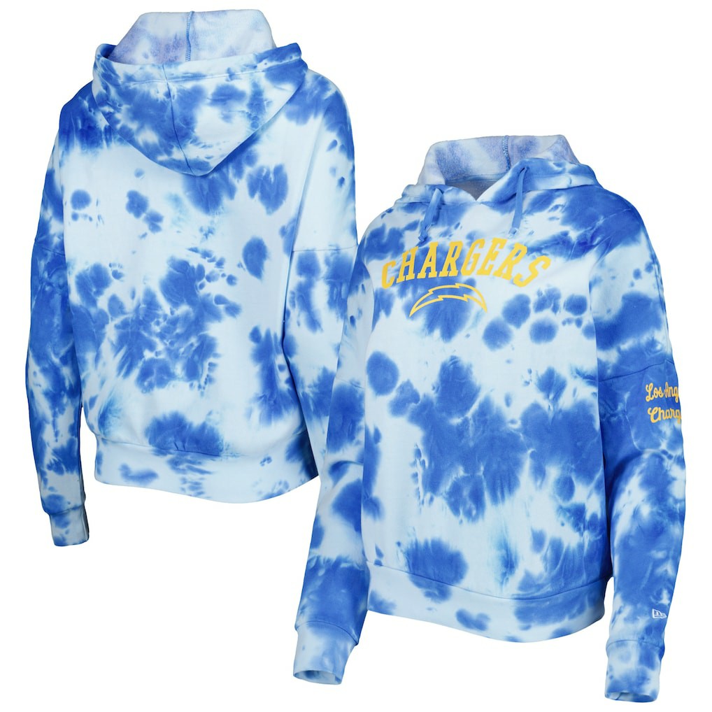Los Angeles Chargers New Era Women's Cloud Dye Fleece Pullover Hoodie - Powder Blue Hoodies