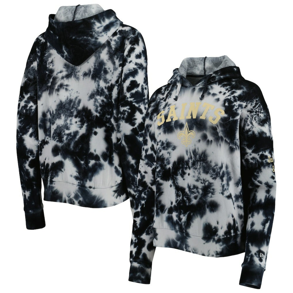 New Orleans Saints New Era Women's Cloud Dye Fleece Pullover Hoodie - Black Hoodies