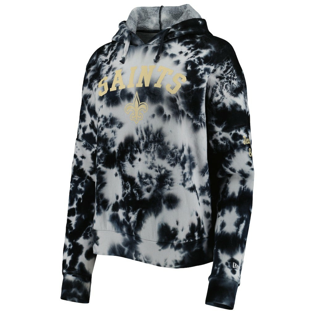 New Orleans Saints New Era Women's Cloud Dye Fleece Pullover Hoodie - Black Hoodies