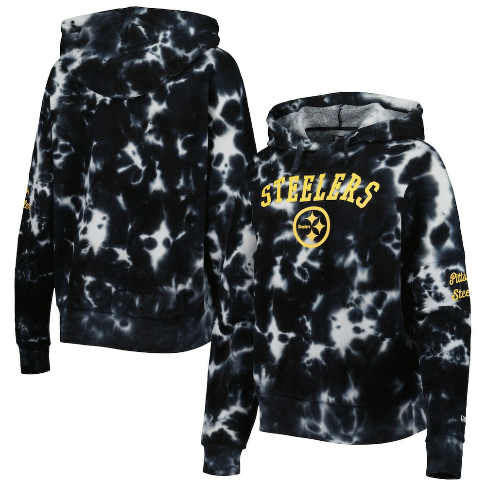Pittsburgh Steelers New Era Women's Cloud Dye Fleece Pullover Hoodie - Black Hoodies