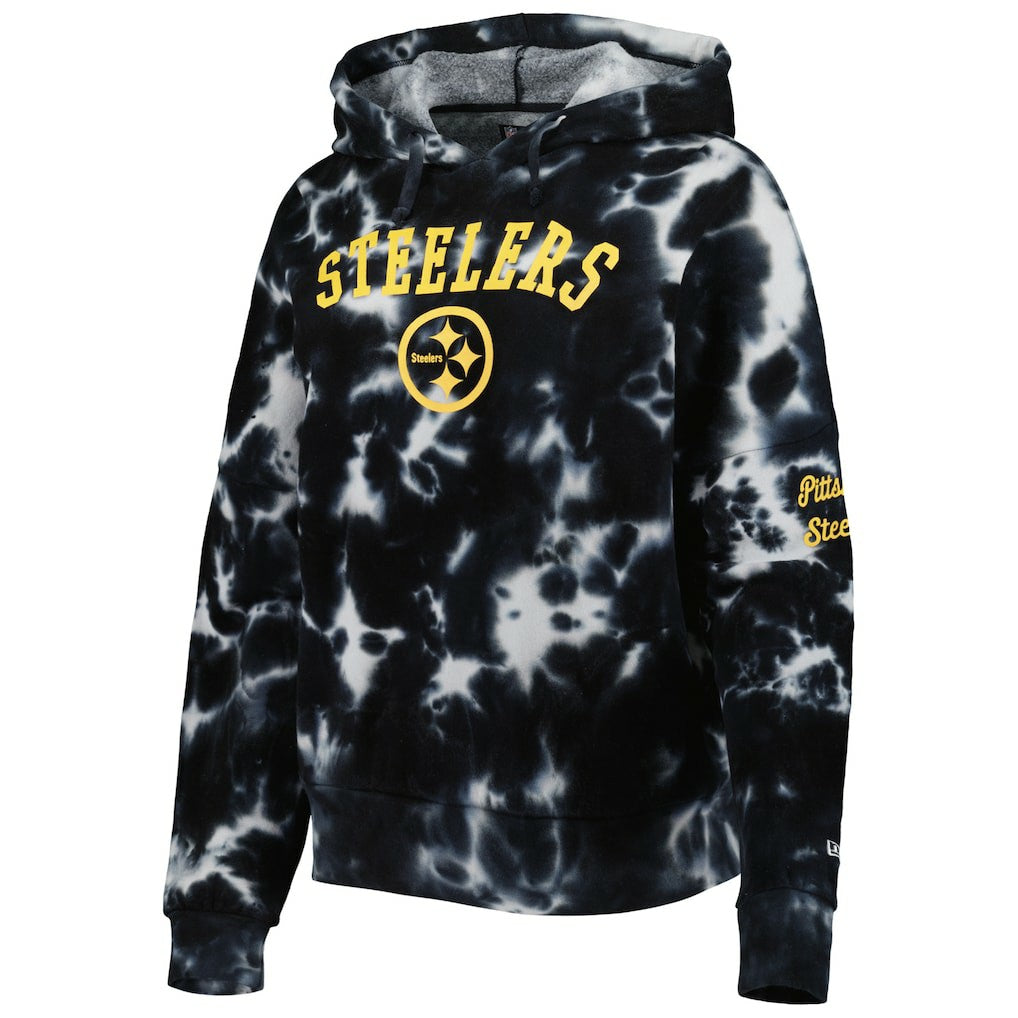 Pittsburgh Steelers New Era Women's Cloud Dye Fleece Pullover Hoodie - Black Hoodies