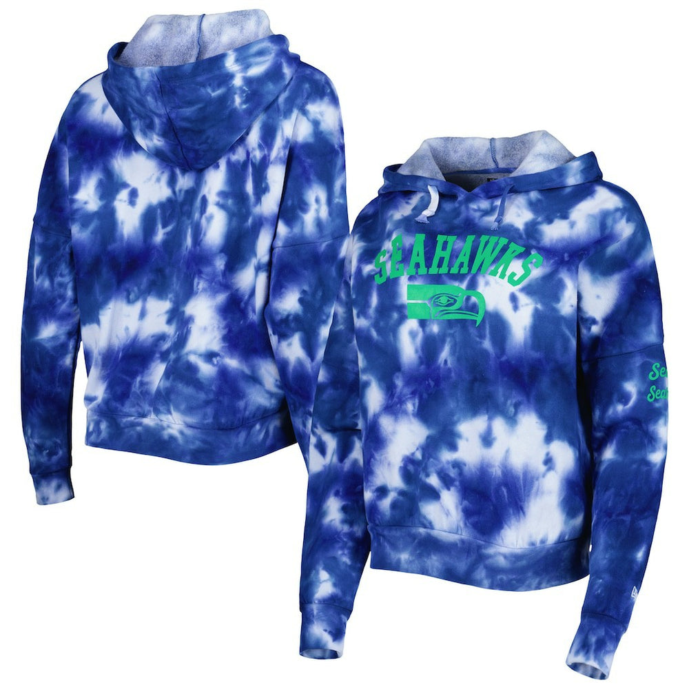 Seattle Seahawks New Era Women's Cloud Dye Fleece Pullover Hoodie - Royal Hoodies