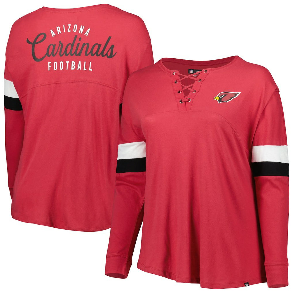 Arizona Cardinals New Era Women's Plus Size Athletic Varsity Lace-Up V-Neck Long Sleeve T-Shirt - Cardinal T-shirts