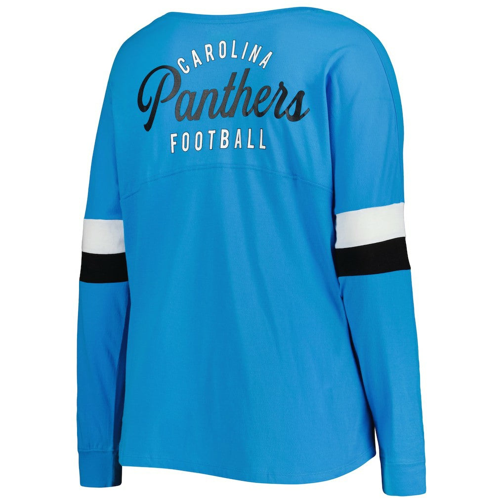 Carolina Panthers New Era Women's Plus Size Athletic Varsity Lace-Up V-Neck Long Sleeve T-Shirt - Blue T-shirts