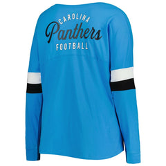 Carolina Panthers New Era Women's Plus Size Athletic Varsity Lace-Up V-Neck Long Sleeve T-Shirt - Blue T-shirts