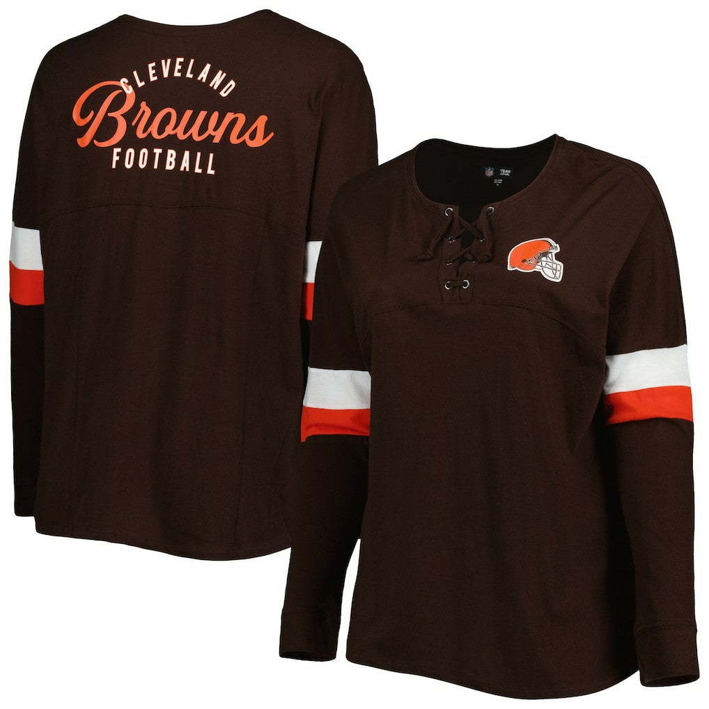 Cleveland Browns New Era Women's Plus Size Athletic Varsity Lace-Up V-Neck Long Sleeve T-Shirt - Brown T-shirts