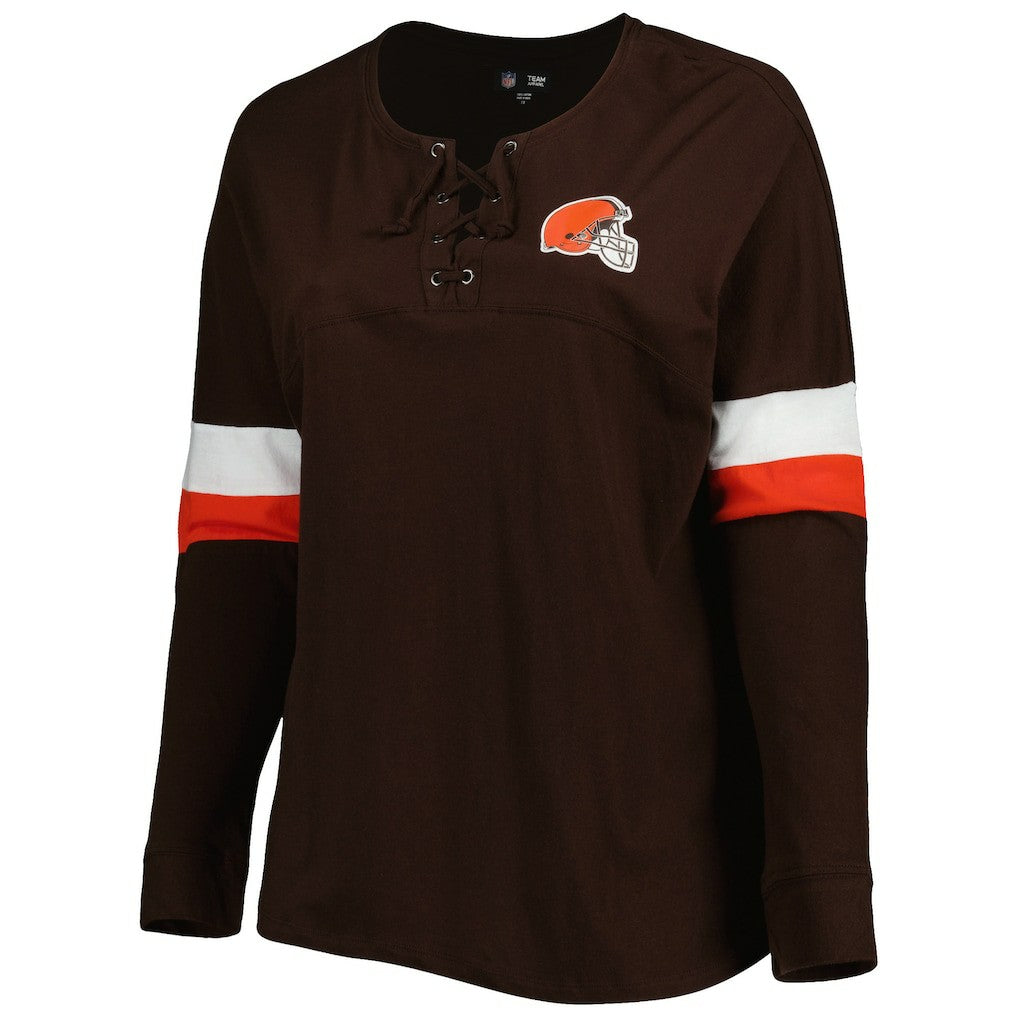 Cleveland Browns New Era Women's Plus Size Athletic Varsity Lace-Up V-Neck Long Sleeve T-Shirt - Brown T-shirts