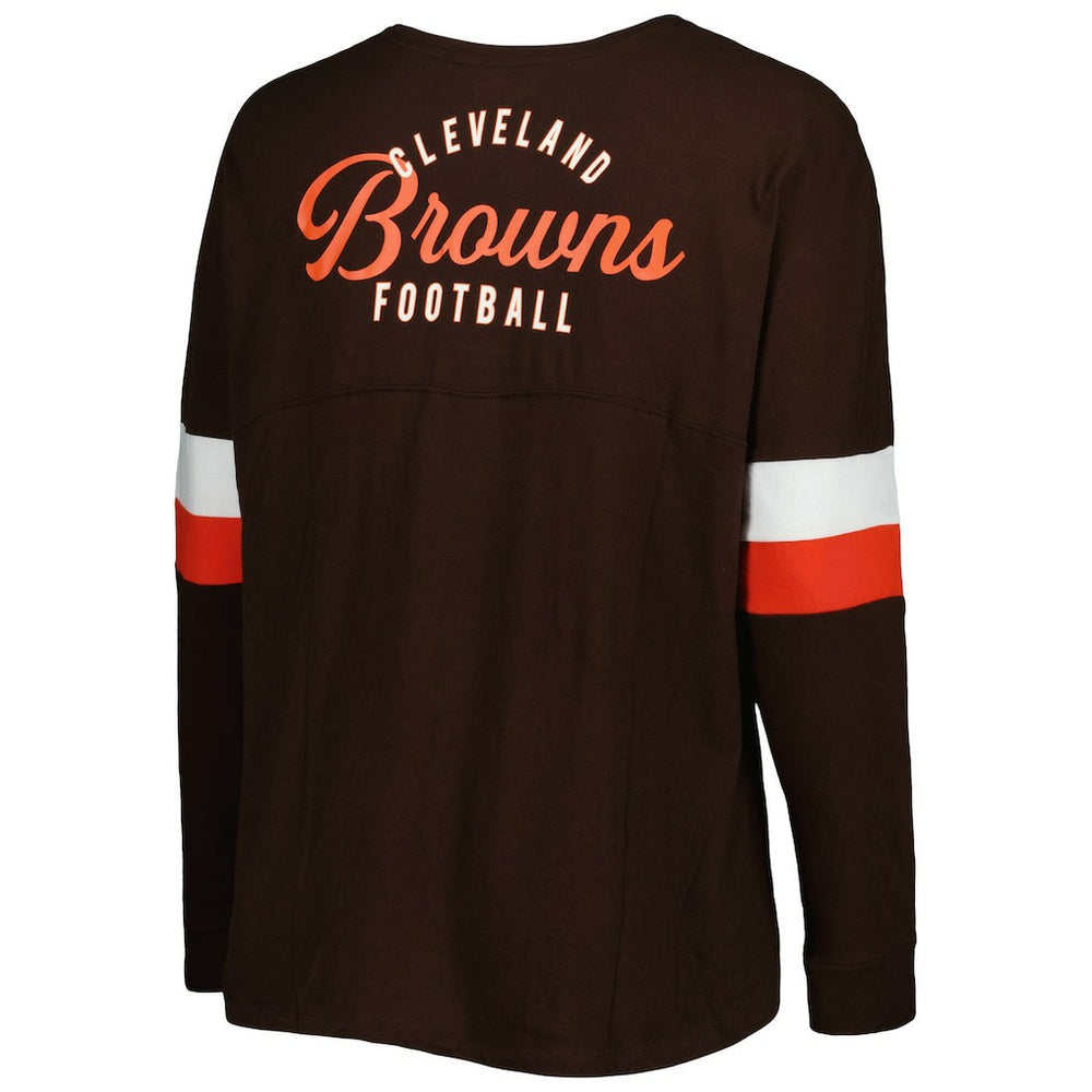 Cleveland Browns New Era Women's Plus Size Athletic Varsity Lace-Up V-Neck Long Sleeve T-Shirt - Brown T-shirts