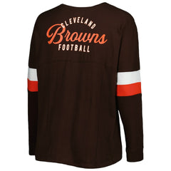 Cleveland Browns New Era Women's Plus Size Athletic Varsity Lace-Up V-Neck Long Sleeve T-Shirt - Brown T-shirts